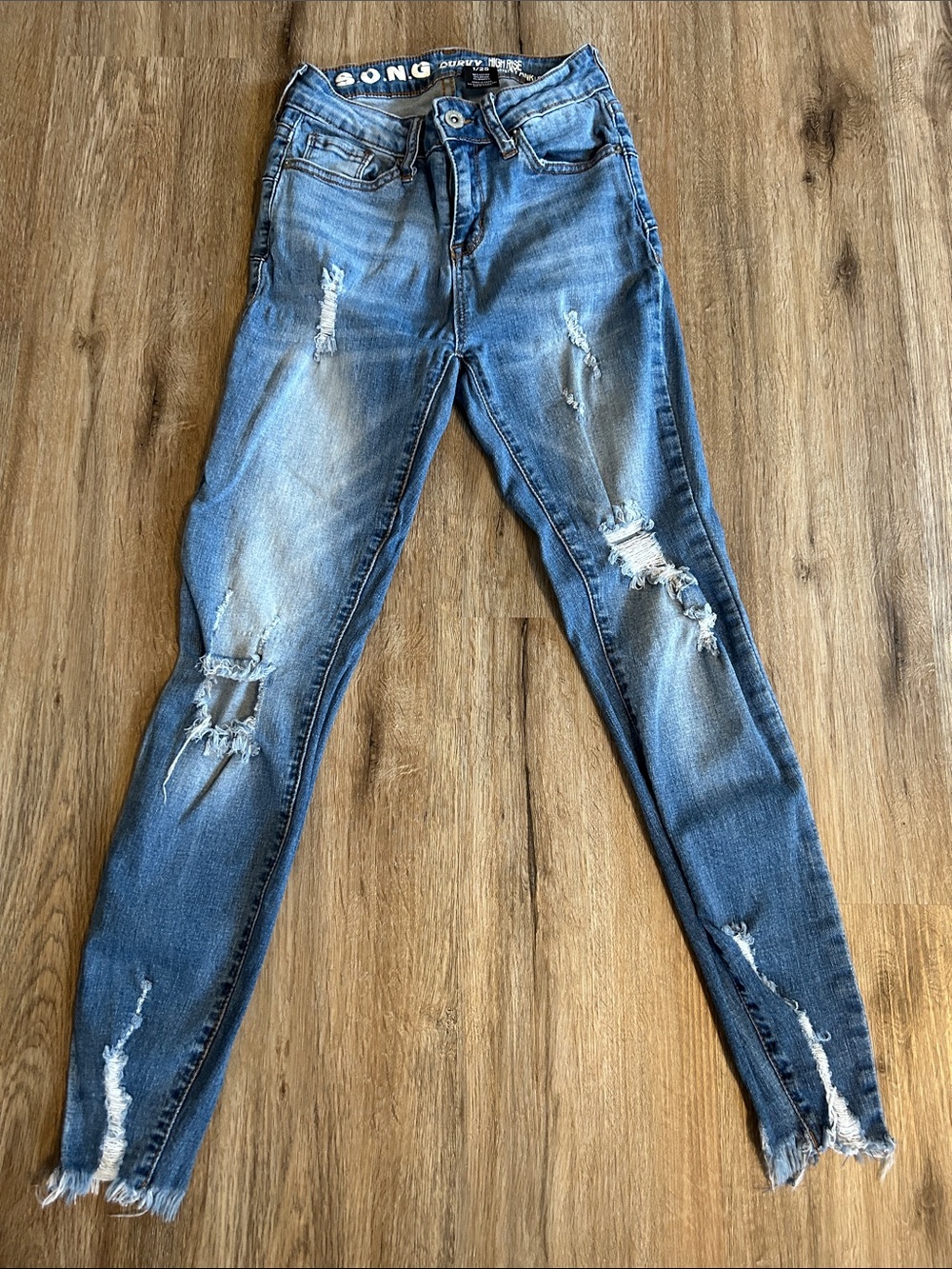 SONG Distressed Curvy High Rise Skinny Ankle Jeans Women’s Size 1 (25)